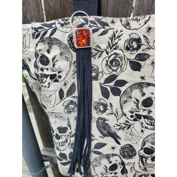 Handmade Halloween horror Leather Fringe purse bag charm keychain spooky vibes - Picture 3 of 4